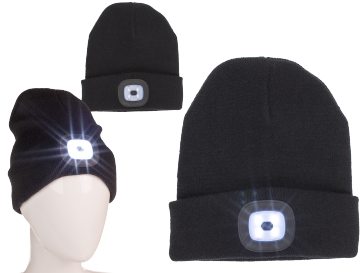 Black cap with LED (incl. batteries)