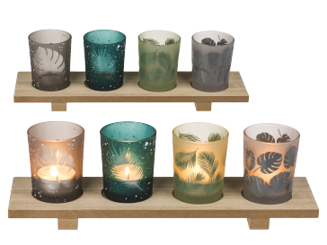 Dřevěný stojan na 4 čajové svíčky s přírodními motivy