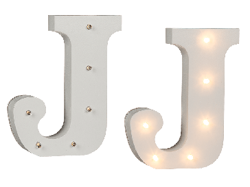Illuminated wooden letter J
