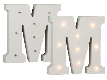 Illuminated wooden letter M