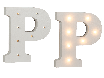 Illuminated wooden letter P