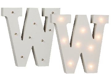 Illuminated wooden letter W