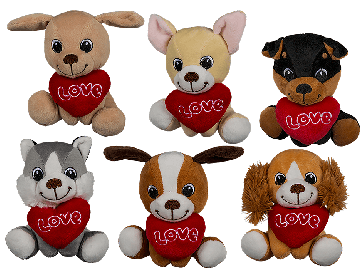 Sitting plush dogs with heart