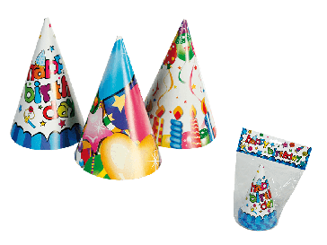 Papírové párty klobouky Happy Birthday 15 cm, 6 ks