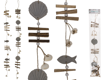 Wooden hanger with shells & wooden fish
