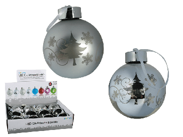 LED skleněná stříbrná vánoční koule