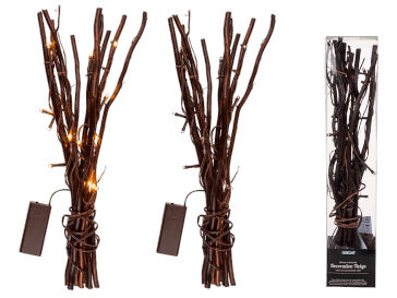 Brown coloured decoration twigs with 20 warmwhite LED