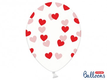 Balloons 30cm, Hearts, Crystal Clear, 6pcs