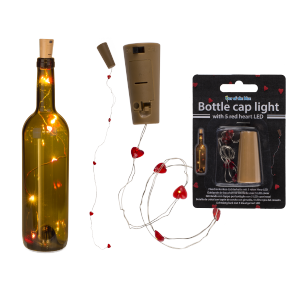 Bottle cap light with 5 red heart LED (including batteries) ca 5 x 2 cm