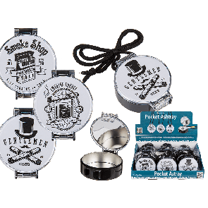 Metal pocket ashtray with plastic case & cord