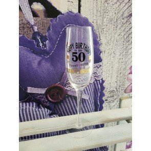 Sklenený narodeninový pohár na sekt "50", 24,5 cm