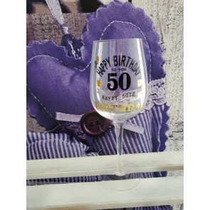 Sklenený narodeninový pohár na víno "50", 22,5 cm