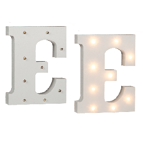 Illuminated wooden letter E