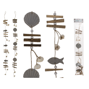 Wooden hanger with shells & wooden fish