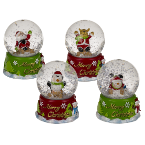 Polyresin snow globe with Christmas figurines & LED