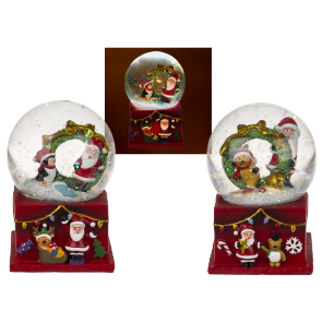 Polyresin snow globe with Christmas figurines & LED ((incl. battery) 