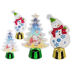 Acrylic tree and snowman with flashing white  LED (incl. batterie) ca. 12 x 6 cm