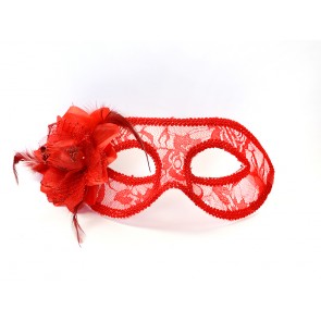 Party Mask, lace with rose, red, 1piece