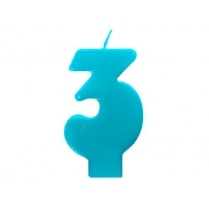 Birthday candle Number 3, turquoise, 1piece